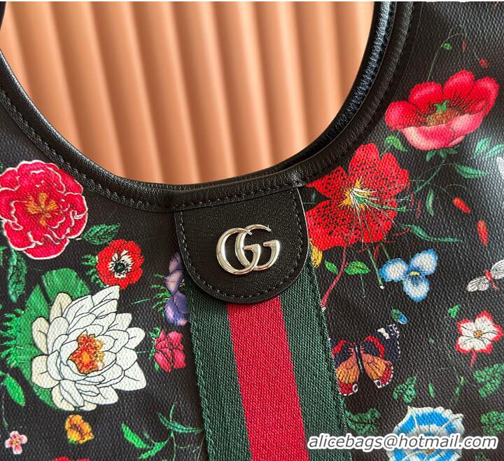 Best Price Gucci Giglio small tote bag black and multicolor Flora net G853963