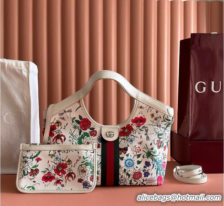 Inexpensive Gucci Giglio small tote bag white and multicolor net G853964