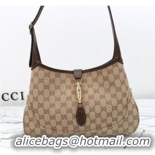 Reasonable Price Gucci Jackie 1961 medium shoulder bag Sand and dark brown GG canvas 637099
