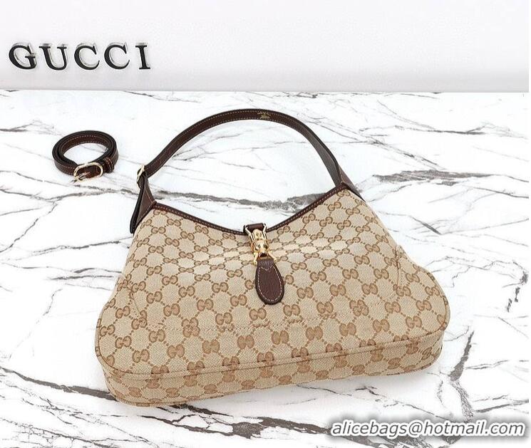 Reasonable Price Gucci Jackie 1961 medium shoulder bag Sand and dark brown GG canvas 637099