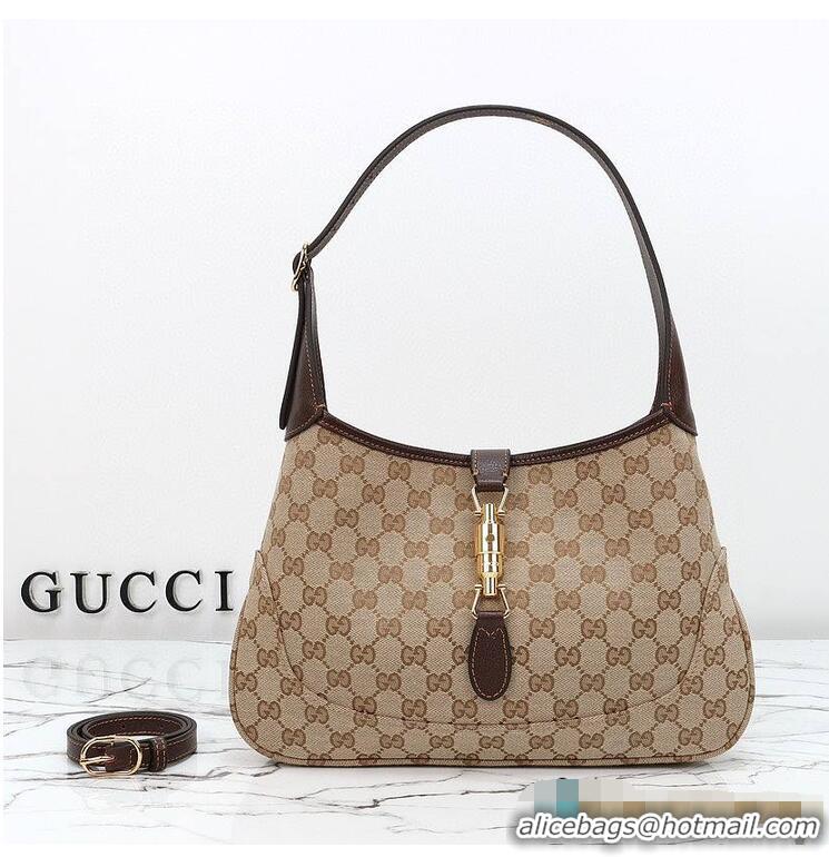 Reasonable Price Gucci Jackie 1961 medium shoulder bag Sand and dark brown GG canvas 637099