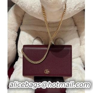 Inexpensive Gucci Bi-color GG Marmont wallet on chain Rosso Ancora Red and Pink Leather 637011