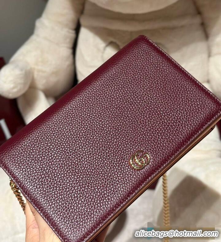 Inexpensive Gucci Bi-color GG Marmont wallet on chain Rosso Ancora Red and Pink Leather 637011