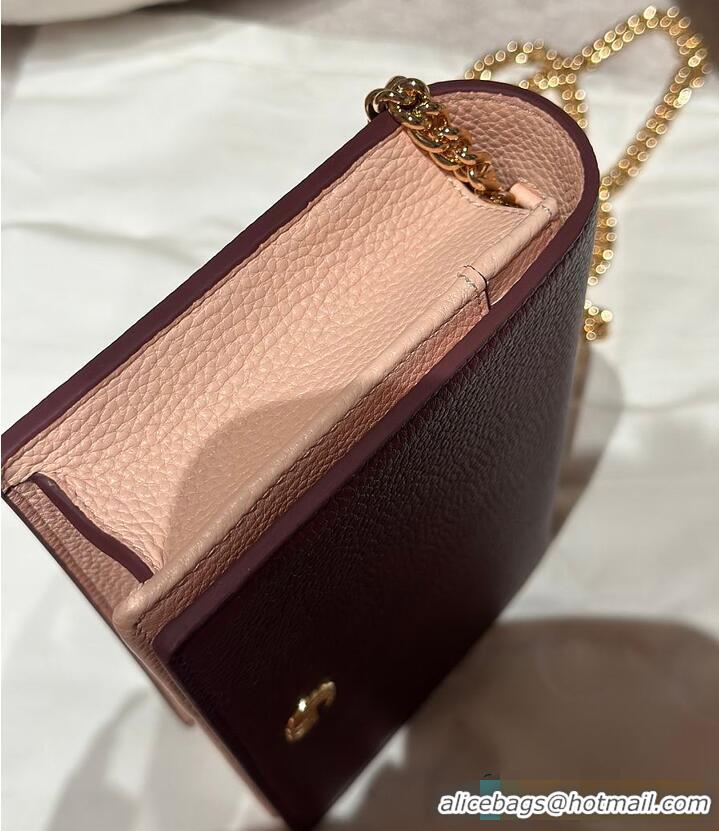 Inexpensive Gucci Bi-color GG Marmont wallet on chain Rosso Ancora Red and Pink Leather 637011