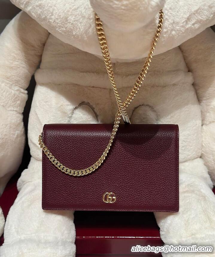 Inexpensive Gucci Bi-color GG Marmont wallet on chain Rosso Ancora Red and Pink Leather 637011