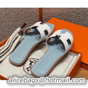 Discount Hermes Oran sandal White / Glacier Blue 60702301