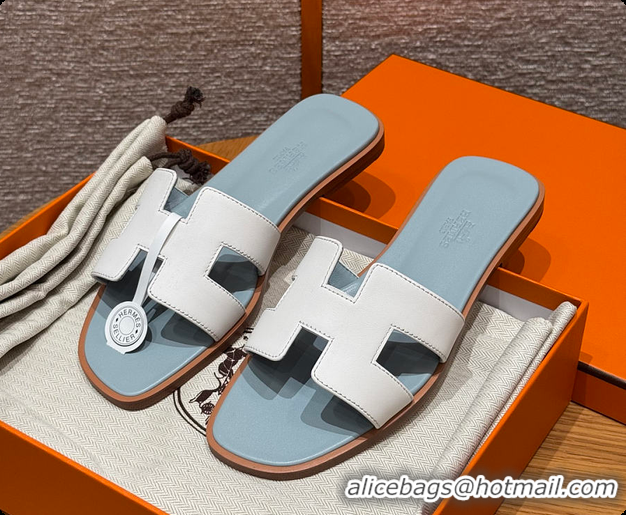 Discount Hermes Oran sandal White / Glacier Blue 60702301