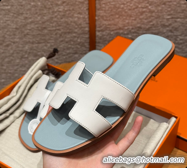 Discount Hermes Oran sandal White / Glacier Blue 60702301