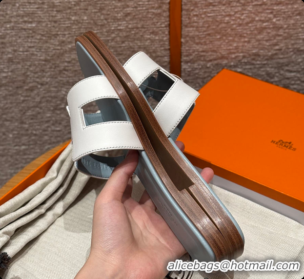 Discount Hermes Oran sandal White / Glacier Blue 60702301