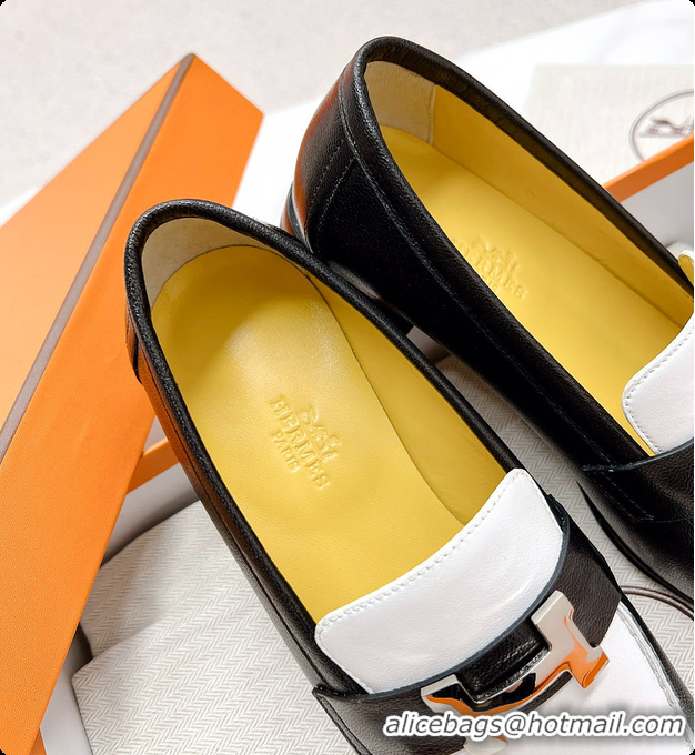 Shop Duplicate Hermes Dauphine Loafer White/Black 60702302