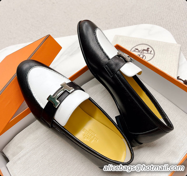 Shop Duplicate Hermes Dauphine Loafer White/Black 60702302