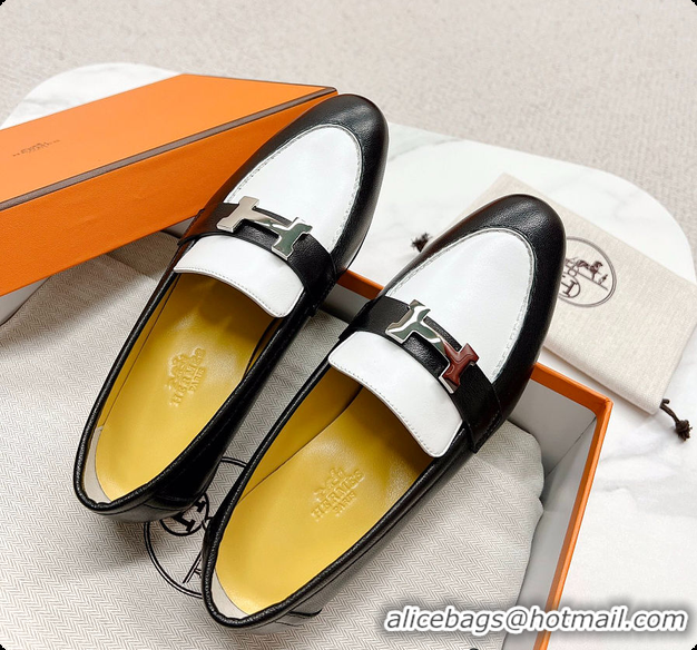 Shop Duplicate Hermes Dauphine Loafer White/Black 60702302