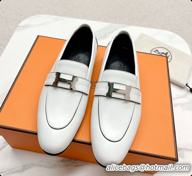 Best Product Hermes Dauphine Loafer White 60702302