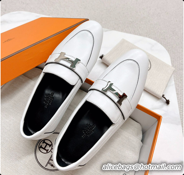Best Product Hermes Dauphine Loafer White 60702302