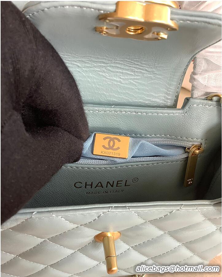 Discount Chanel Aged Calfskin Quilted Nano Kelly Shopper Aged Gold Hardware AS4416 Blue 2026