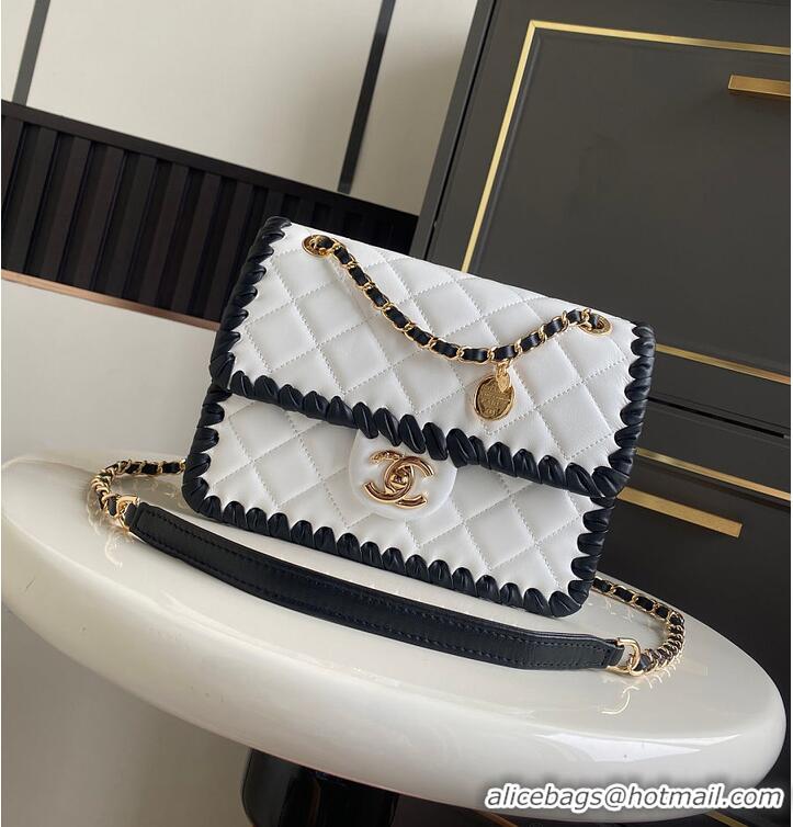 New Design Chanel Flap bag In Lambskin With Braided Calfskin & gold-tone metal AS4417 White/Black 2026