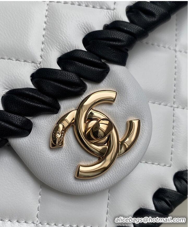 New Design Chanel Flap bag In Lambskin With Braided Calfskin & gold-tone metal AS4417 White/Black 2026