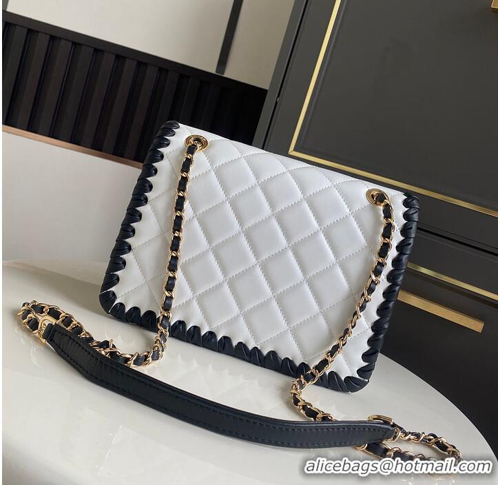 New Design Chanel Flap bag In Lambskin With Braided Calfskin & gold-tone metal AS4417 White/Black 2026