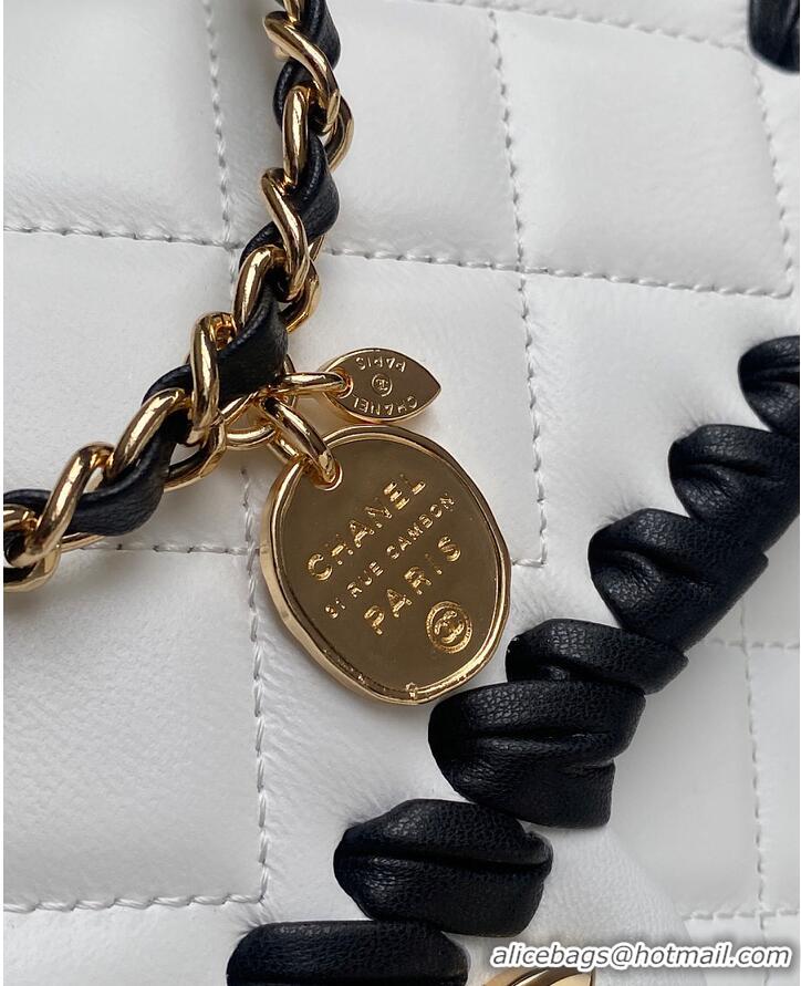 New Design Chanel Flap bag In Lambskin With Braided Calfskin & gold-tone metal AS4417 White/Black 2026