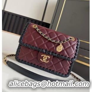 Top Grade Chanel Flap bag In Lambskin With Braided Calfskin & gold-tone metal AS4417 Burgundy/Black 2026