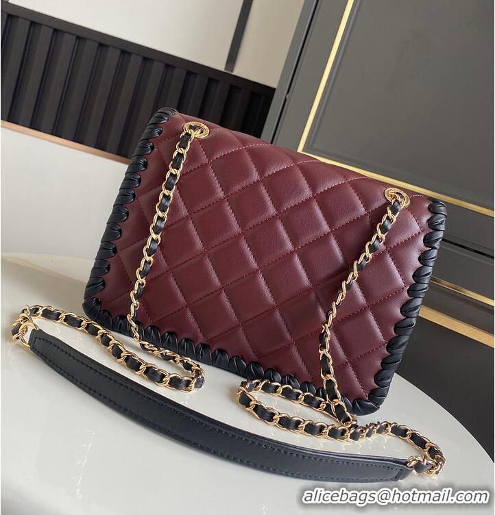 Top Grade Chanel Flap bag In Lambskin With Braided Calfskin & gold-tone metal AS4417 Burgundy/Black 2026