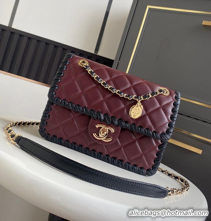 Top Grade Chanel Flap bag In Lambskin With Braided Calfskin & gold-tone metal AS4417 Burgundy/Black 2026