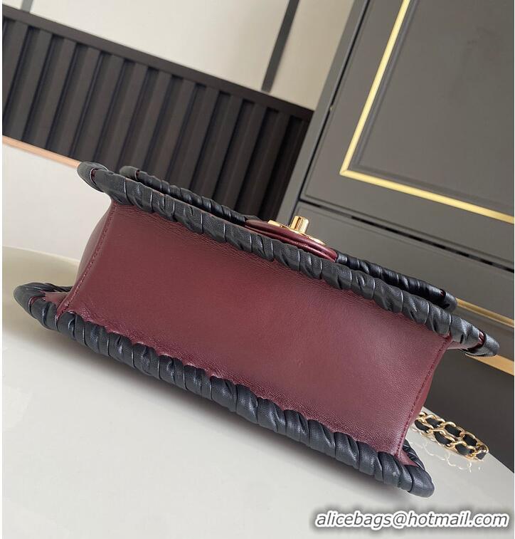 Top Grade Chanel Flap bag In Lambskin With Braided Calfskin & gold-tone metal AS4417 Burgundy/Black 2026