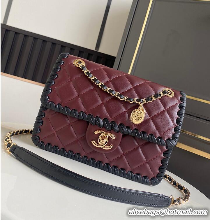 Top Grade Chanel Flap bag In Lambskin With Braided Calfskin & gold-tone metal AS4417 Burgundy/Black 2026