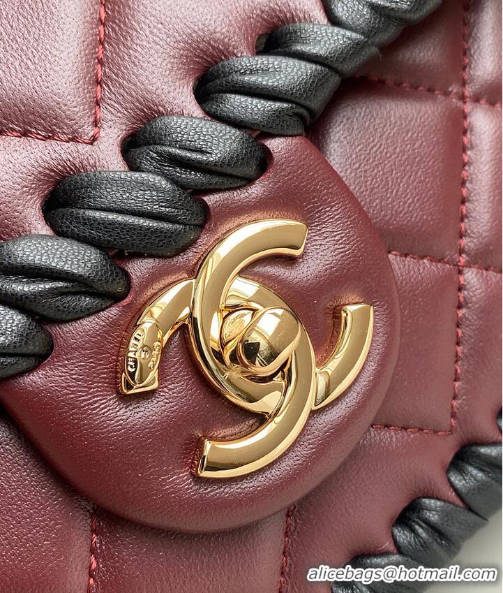 Top Grade Chanel Flap bag In Lambskin With Braided Calfskin & gold-tone metal AS4417 Burgundy/Black 2026