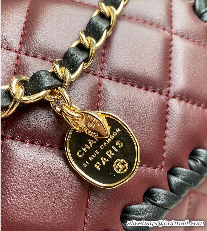 Top Grade Chanel Flap bag In Lambskin With Braided Calfskin & gold-tone metal AS4417 Burgundy/Black 2026
