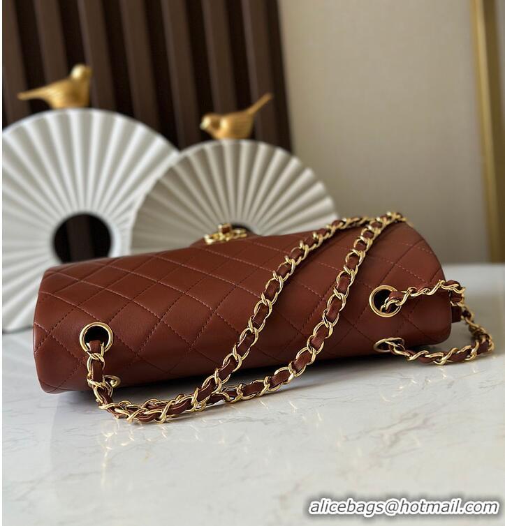 Super Quality Chanel Medium Classic Handbag Lambskin & Gold-Tone Metal A01112 Brown/Caramel