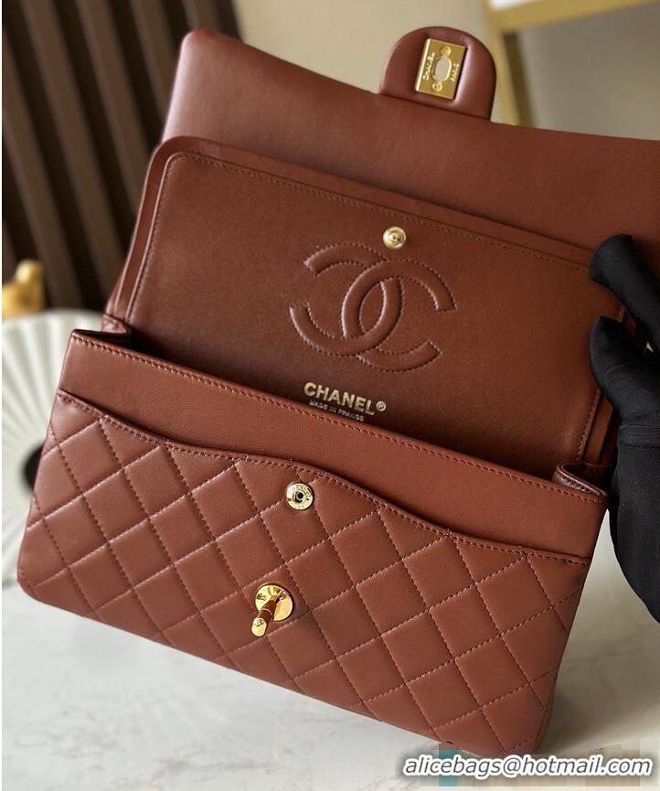 Super Quality Chanel Medium Classic Handbag Lambskin & Gold-Tone Metal A01112 Brown/Caramel