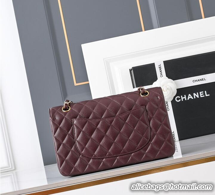 Buy Fashionable Chanel Quilted Caviar Medium Classic Double Flap Bag Gold Hardware A01112 Burgundy
