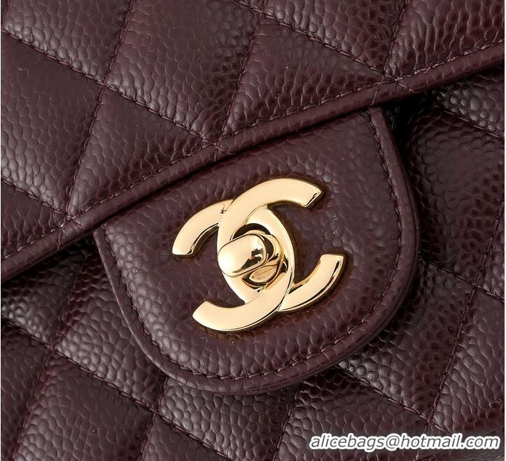 Buy Fashionable Chanel Quilted Caviar Medium Classic Double Flap Bag Gold Hardware A01112 Burgundy