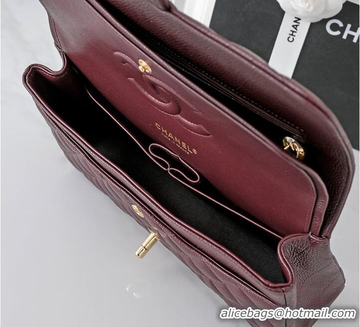 Buy Fashionable Chanel Quilted Caviar Medium Classic Double Flap Bag Gold Hardware A01112 Burgundy