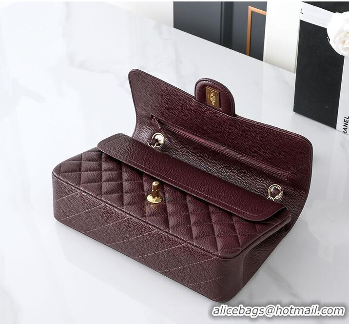 Buy Fashionable Chanel Quilted Caviar Medium Classic Double Flap Bag Gold Hardware A01112 Burgundy