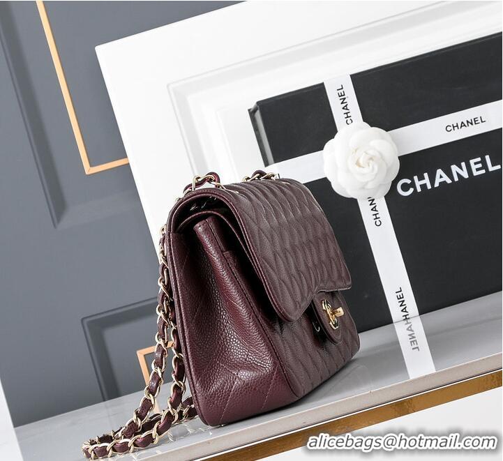 Buy Fashionable Chanel Quilted Caviar Medium Classic Double Flap Bag Gold Hardware A01112 Burgundy