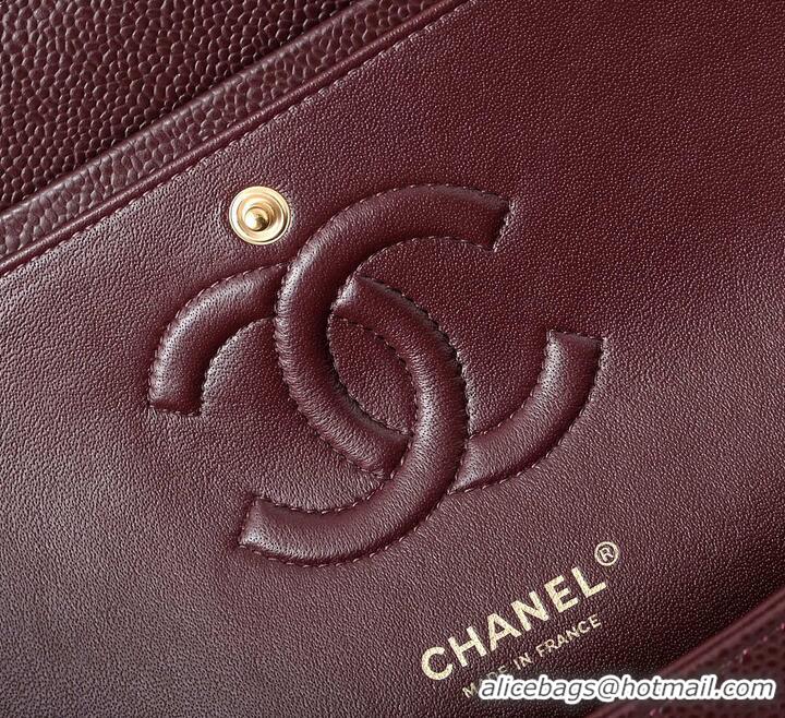 Buy Fashionable Chanel Quilted Caviar Medium Classic Double Flap Bag Gold Hardware A01112 Burgundy