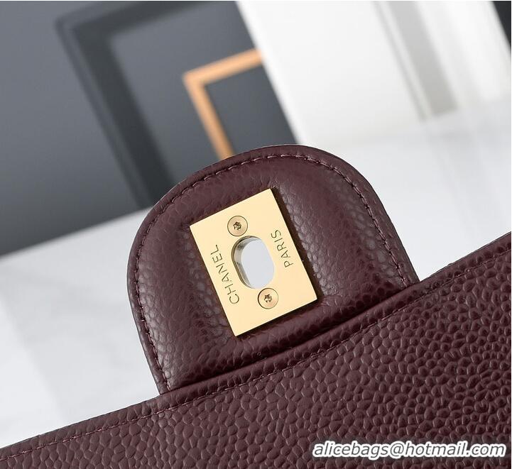 Buy Fashionable Chanel Quilted Caviar Medium Classic Double Flap Bag Gold Hardware A01112 Burgundy