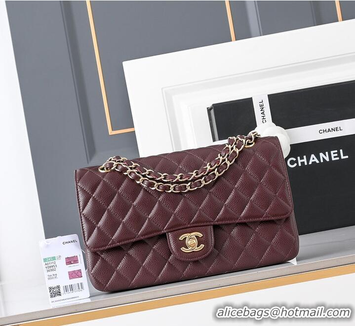 Buy Fashionable Chanel Quilted Caviar Medium Classic Double Flap Bag Gold Hardware A01112 Burgundy