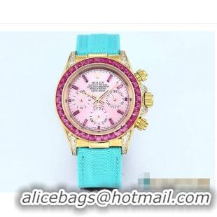 New Design Rolex Cosmograph Daytona Rainbow Pink Dial Turquoise Strap R1260