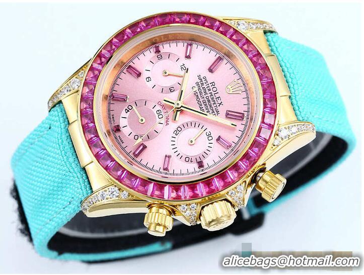 New Design Rolex Cosmograph Daytona Rainbow Pink Dial Turquoise Strap R1260