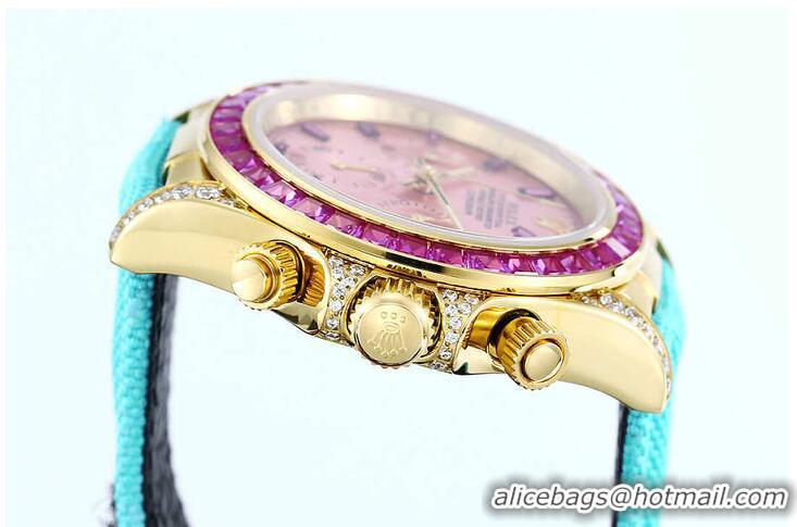 New Design Rolex Cosmograph Daytona Rainbow Pink Dial Turquoise Strap R1260