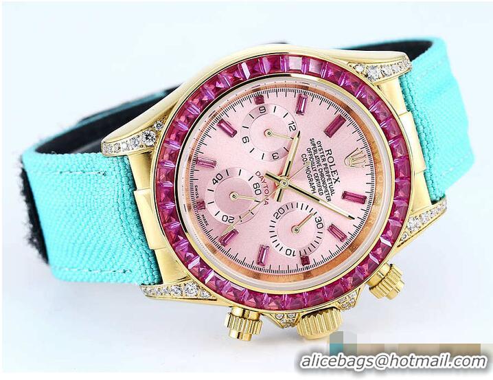New Design Rolex Cosmograph Daytona Rainbow Pink Dial Turquoise Strap R1260