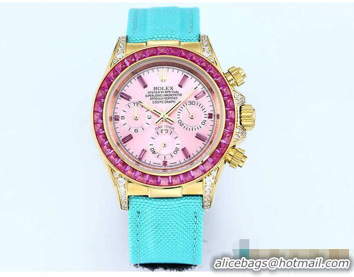 New Design Rolex Cosmograph Daytona Rainbow Pink Dial Turquoise Strap R1260