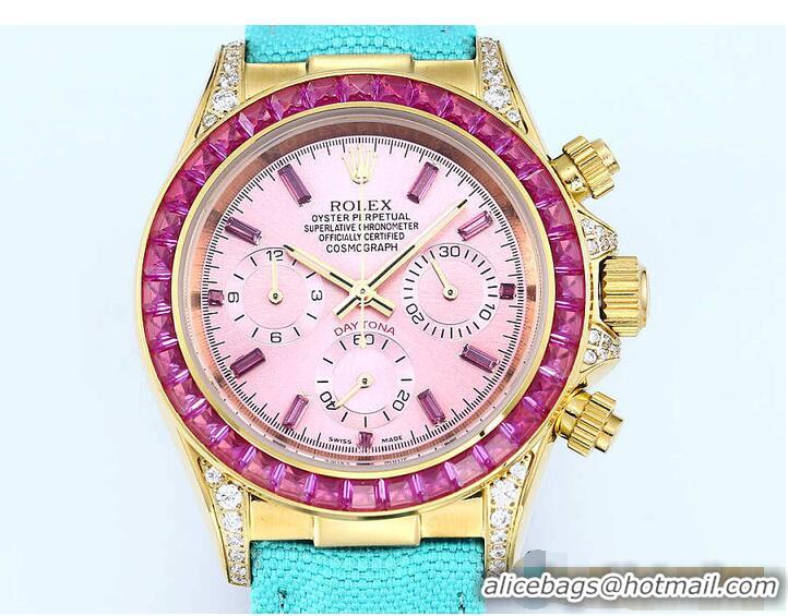 New Design Rolex Cosmograph Daytona Rainbow Pink Dial Turquoise Strap R1260