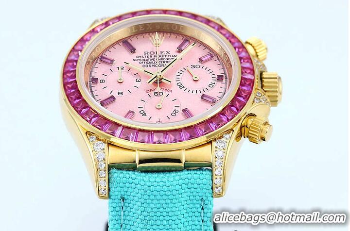 New Design Rolex Cosmograph Daytona Rainbow Pink Dial Turquoise Strap R1260