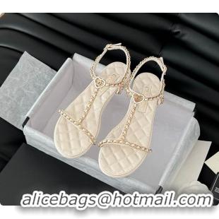 Best Product Chanel Beige Lambskin Chain CC Logo Thong Sandals White 60702502