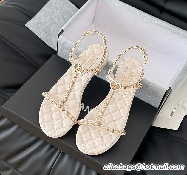 Best Product Chanel Beige Lambskin Chain CC Logo Thong Sandals White 60702502