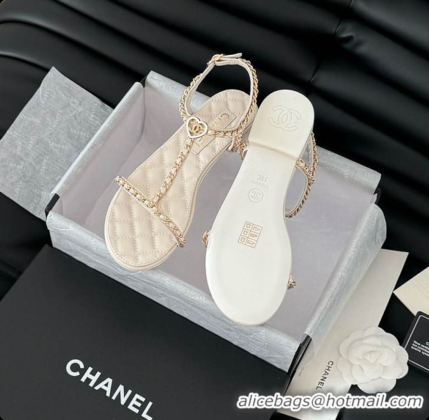Best Product Chanel Beige Lambskin Chain CC Logo Thong Sandals White 60702502